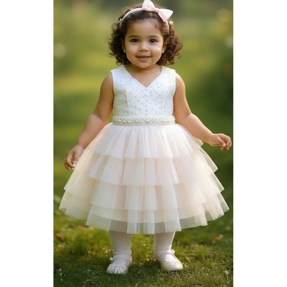 American‎ Princess Baby Girl Dress Pale Pink Pearl Bling Size 18 Months 18m EUC